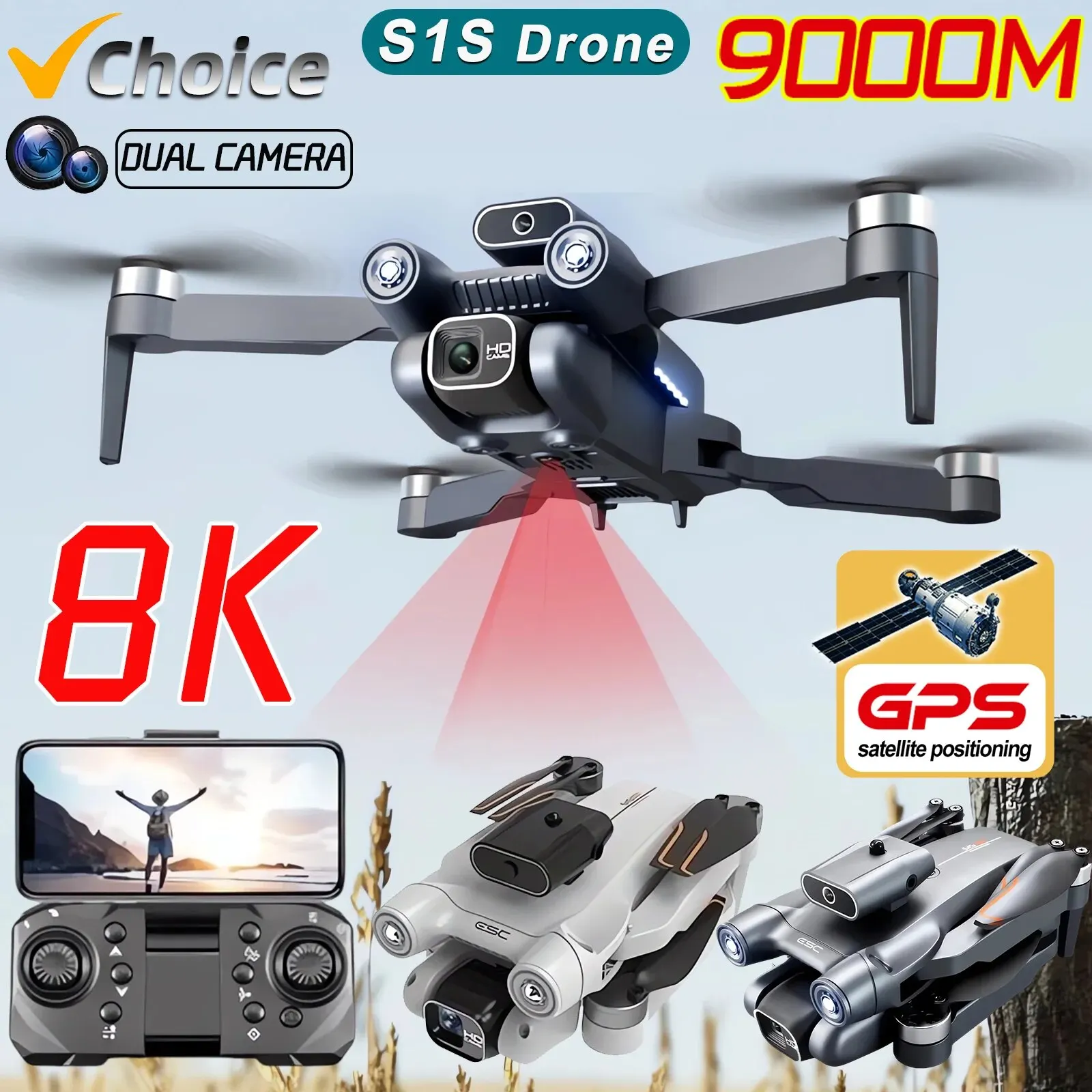 Drone Camera Professional - โดรนติด GPS 5G S1S ใหม่กล้องโดรน8K มอเตอร์ไร้แปรงถ่านไร้แปรงถ่านสำหรับมืออาชีพโดรนกล้อง
