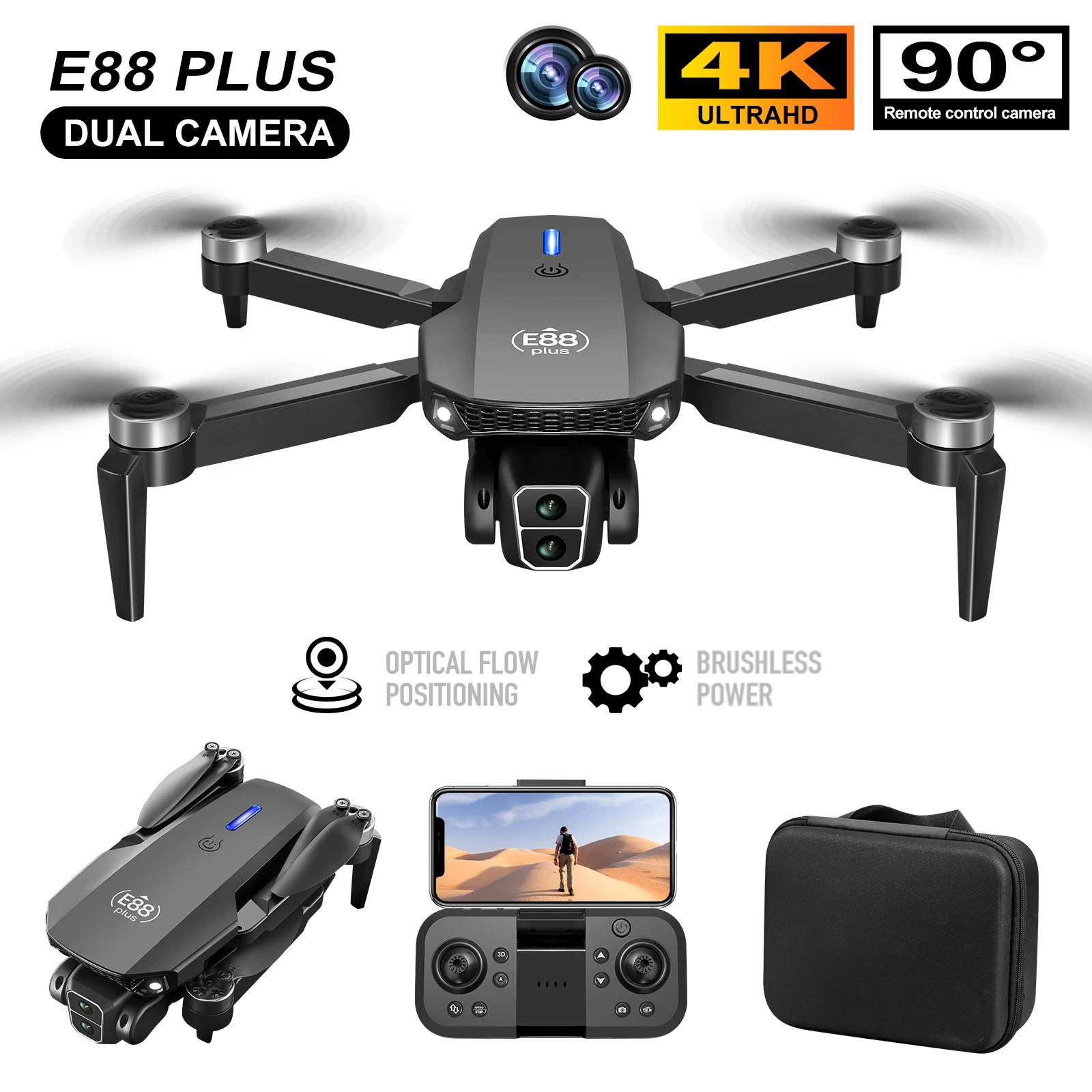 Drone Camera Hd - โดรนโดรน E88 Plus ใหม่: 90 °