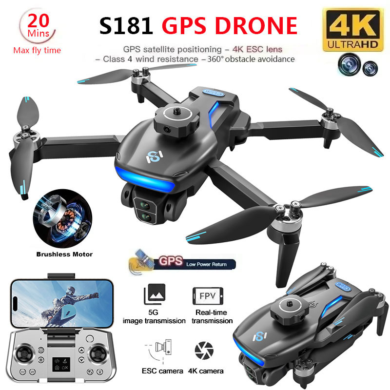 โดรน S181จีพีเอส4K กล้อง HD คู - Drone Camera Wide Angle บทวิจารณ์และราคา